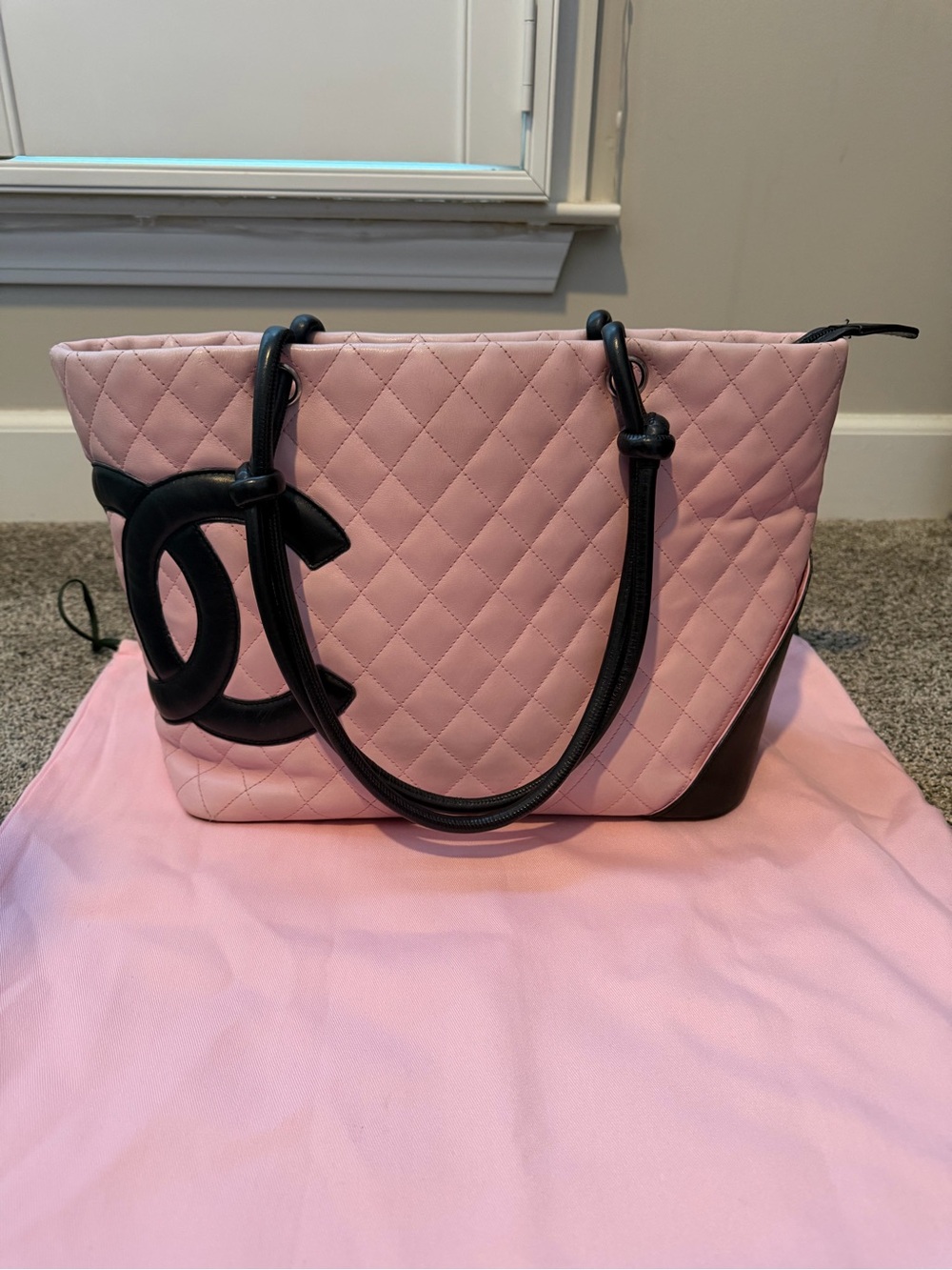 CHANEL Calfskin Quilted Large Cambon Tote Pink & Black Authentic - Picture 2 of 12